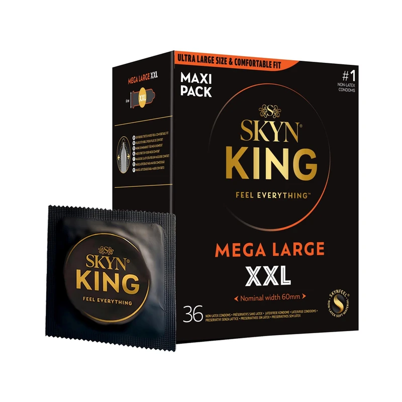 SKYN King Mega XXL: Pack of 36 Extra-Large Latex-Free SKYNFEEL Condoms for Men - Thin, Smooth, Straight fit - Width 60mm - Image 1