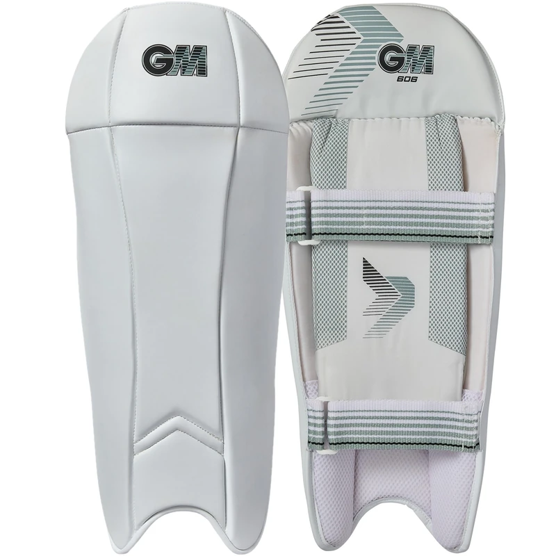 GM 606 Cricket Wicket Keeper Keeping Pads | PVC Facing with Dual Layer Foam Face Filling | Mesh Instep | Junior | Approx 0.85 kg per Pair | 1 Pair | White | with GM Logo | Gunn & Moore