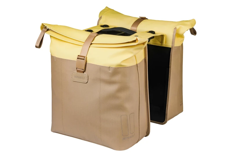 Basil Vive Single Bicycle Pannier Rack - Waterproof 15-20L - with Laptop Compartment - Reflective - Made of Recycled Material - MIK Hooks - 29 x 11 x 34 cm - Yellow/Black
