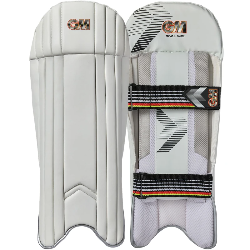 Gunn & Moore GM Rival 909 Cricket Wicket Keeper Keeping Pads | PU Facing with High Density Foam & Cane Face Filling | Mesh Instep | Adult | Approx 1.25 kg per Pair | 1 Pair | White | with GM Logo