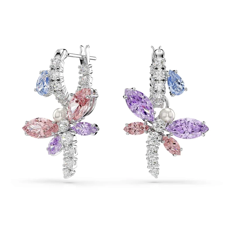 Swarovski X Ariana Grande Drop Earrings, Mixed Cuts, Dragonfly, Multicolored, Rhodium Plated