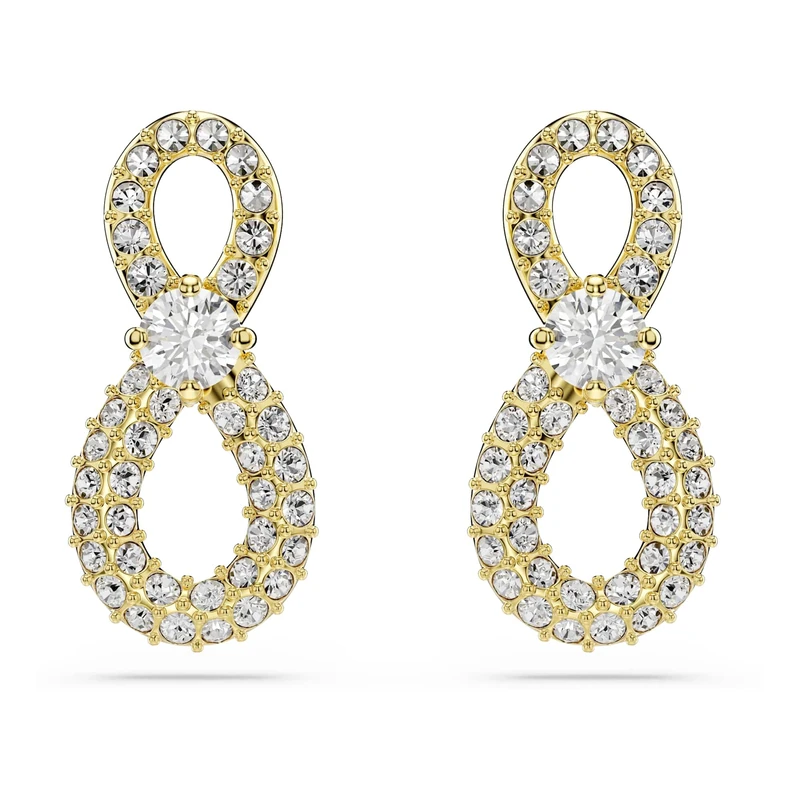 Swarovski Hyperbola Stud Earrings, Round Cut, Pavé, Infinity, White, Gold-Tone Plated