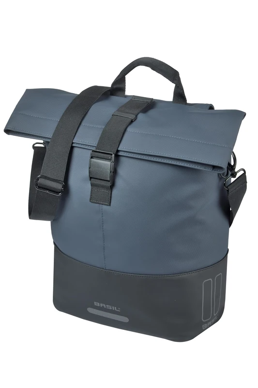 Basil Cove Bicycle Pannier Rack - Waterproof 14-16L - Reflective - Made of Recycled Material - MIK Compatible - 29 x 14.5 x 36 cm - Blue/White