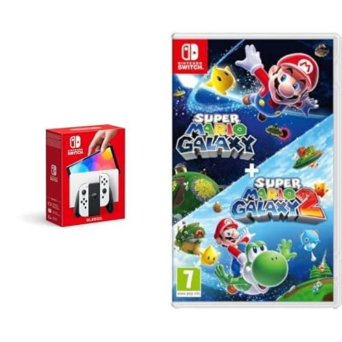 Nintendo Switch (OLED Model) - White & Super Mario Galaxy + Super Mario Galaxy 2