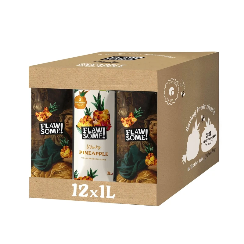 Flawsome! Pineapple 12x1l - Cold-Pressed - No Added Sugar Pineapple – 100% Natural and Pure with No Sweeteners – Craft Vegan Not from Concentrate