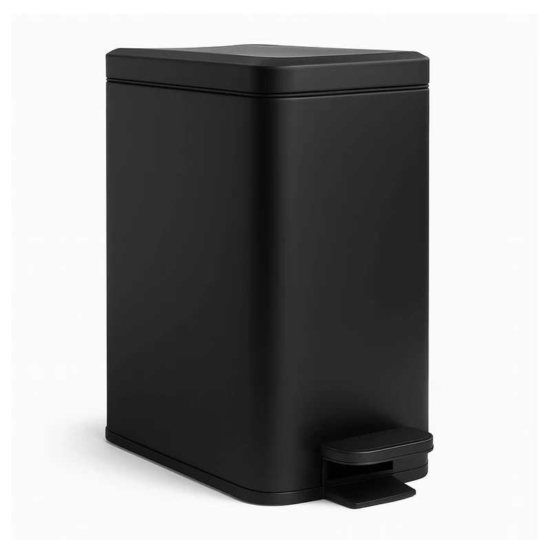 Relaxdays 10L Narrow Waste Bin with Soft Close Foot Pedal Inner Bin Matt Black 36x16x30cm