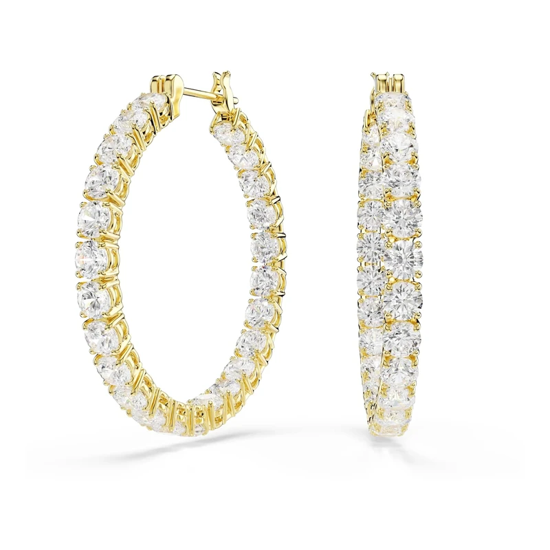 Swarovski Matrix hoop earrings, Round cut, White, Gold-tone plated