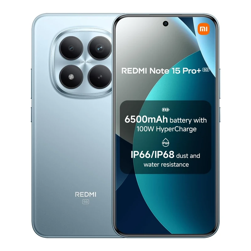 XIAOMI Redmi Note 15 Pro+ 5G, Smartphone 8+256 GB, Massive 6500mAh Battery, IP66/IP68, New 200MP Camera, 6.83" AMOLED Display, Glacier Blue, Warranty 2 years, Charger Not Included