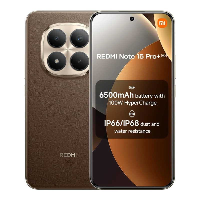 XIAOMI Redmi Note 15 Pro+ 5G, Smartphone 8+256 GB, Massive 6500mAh Battery, IP66/IP68, New 200MP Camera, 6.83" AMOLED Display, Mocha Brown, Warranty 2 years, Charger Not Included