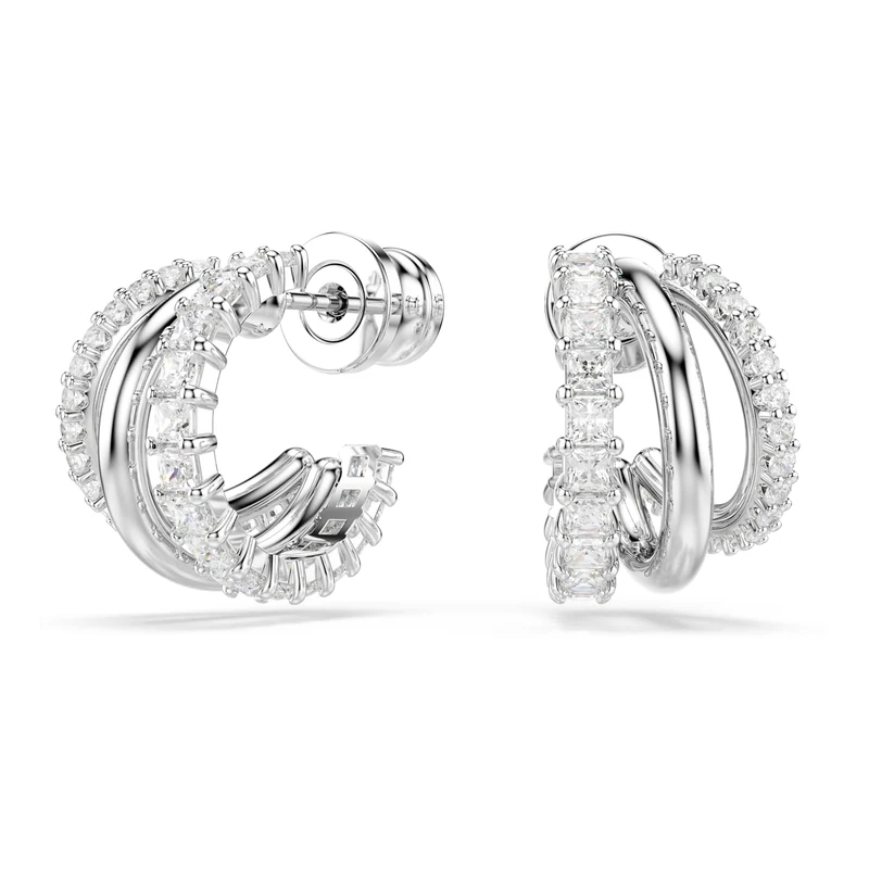 Swarovski Hyperbola Hoop Earrings, Round Cut, Mini, White, Rhodium Plated
