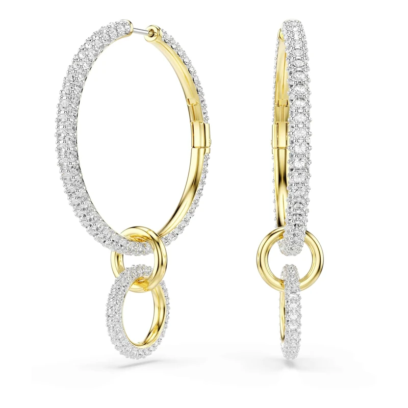 Swarovski Dextera hoop earrings, Round cut, White, Gold-tone plated