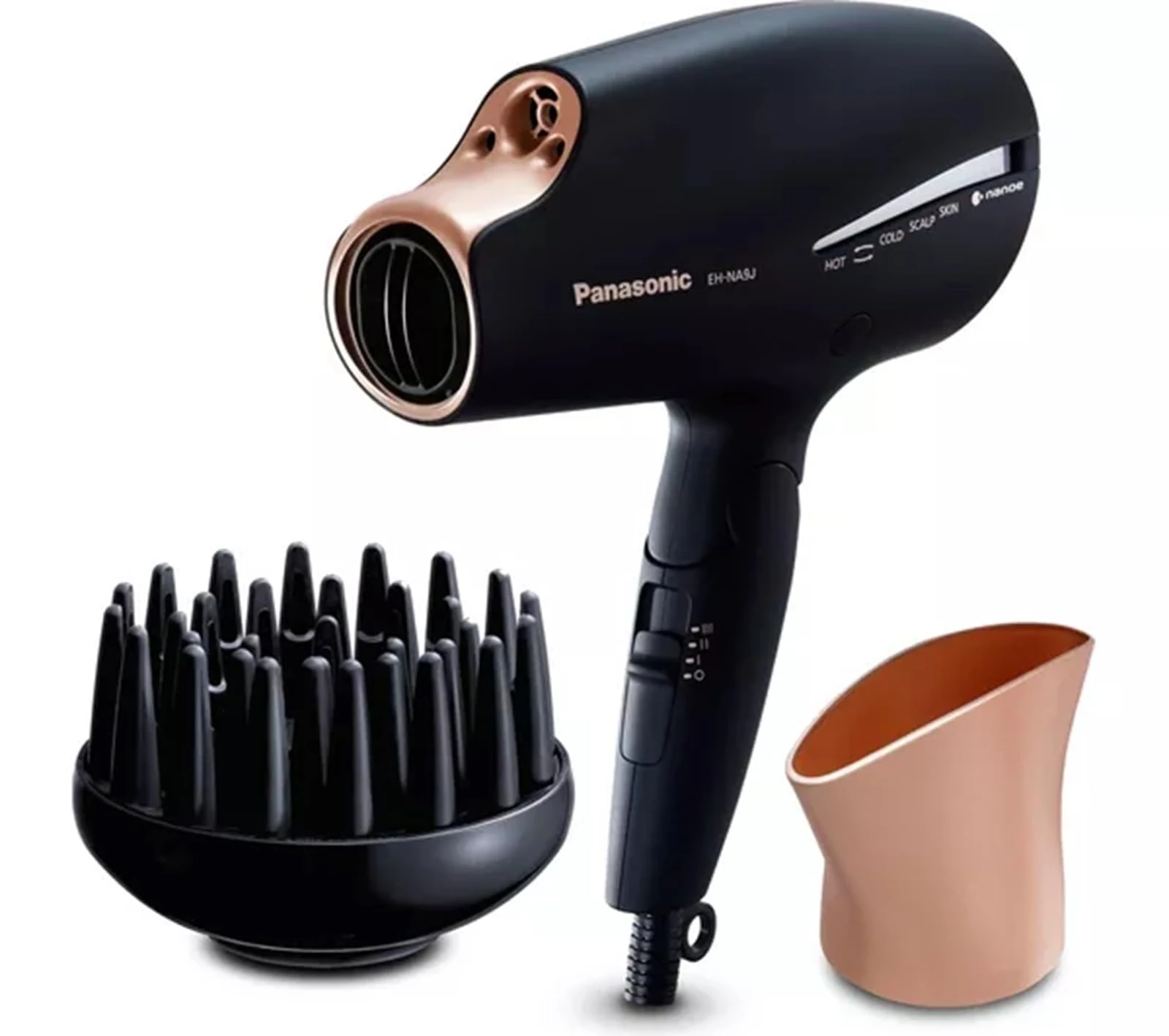 Panasonic EH-NA9J-K895 Advanced Folding Hair Dryer with Diffuser, Nanoe & Double Mineral Technology — Reduces Frizz, Damage and Split Ends, Black & Rose Gold
