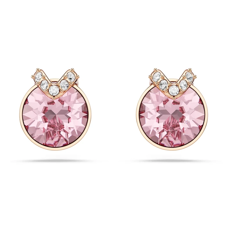 Swarovski Bella Stud Earrings, Round Cut, Pavé, Pink, Rose Gold-Tone Plated