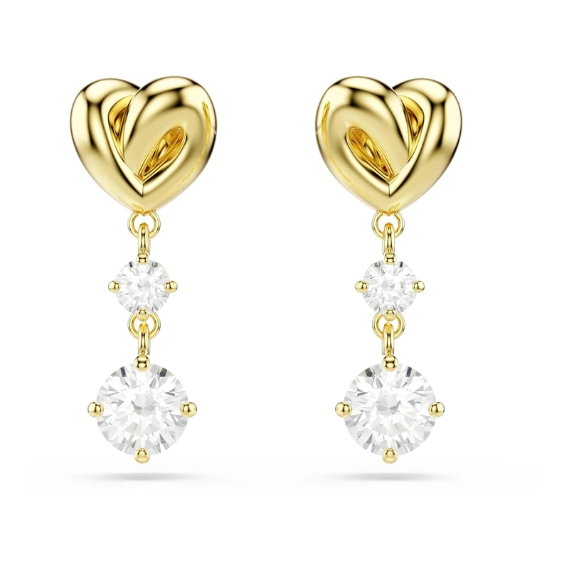 Swarovski Lifelong Drop Earrings, Round Cut, Heart, White, Gold-Tone Plated