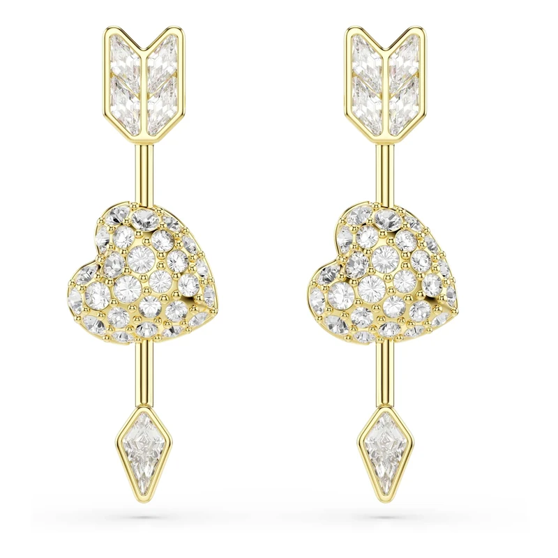 Swarovski Idyllia Drop Earrings, Mixed Cuts, Heart With Arrow, White, Gold-Tone Plated