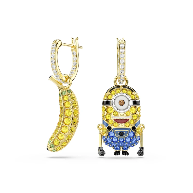 Swarovski Minions Stuart And Banana Hoop Earrings, Pavé, Mini, Multicolored, Gold-Tone Plated - Image 1