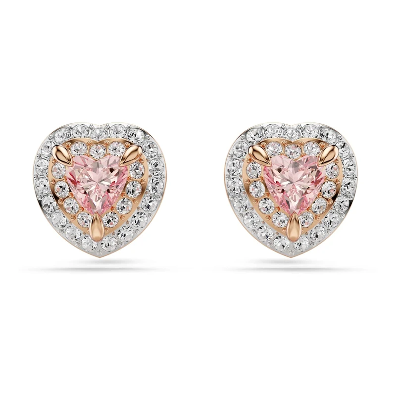Swarovski Pink Heart Cut Pave One Stud Earrings - Mixed Metal