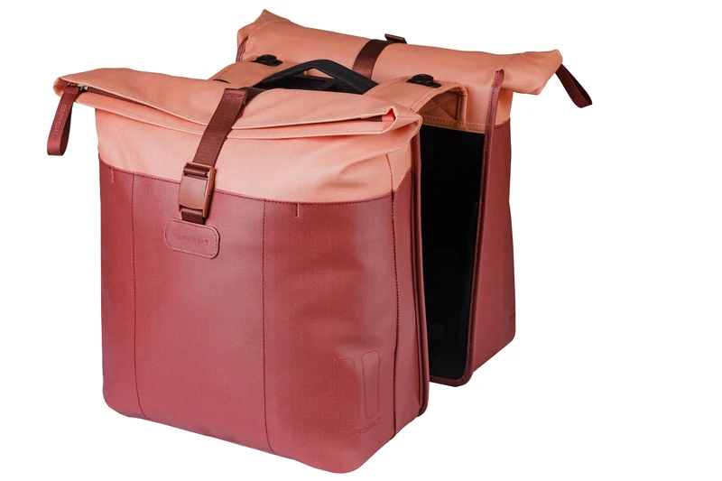 Basil Vive Single Bicycle Pannier Rack - Waterproof 15-20L - with Laptop Compartment - Reflective - Made of Recycled Material - MIK Hooks - 29 x 11 x 34 cm - Red/Black