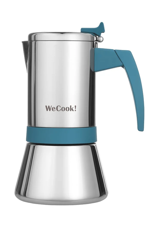 WECOOK! Stainless Steel Moka Pot 18/10 for Induction 9 Cup – Espresso Maker – Soft-Touch Bakelite Handle – Nickel Safety Valve – Measuring Spoon Included