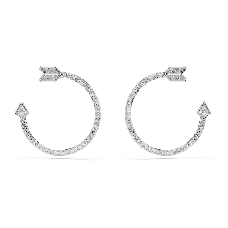 Swarovski Idyllia hoop earrings, Mixed cuts, Arrow, White, Rhodium plated