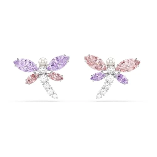 Swarovski X Ariana Grande Stud Earrings, Mixed Cuts, Dragonfly, Multicolored, Rhodium Plated