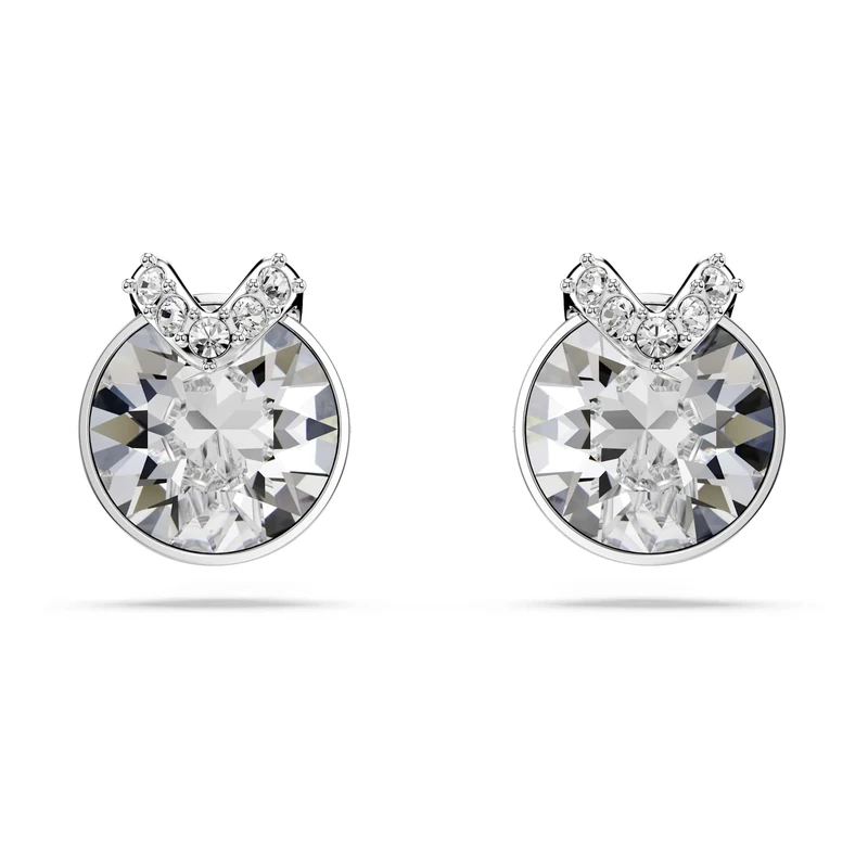 Swarovski Bella Stud Earrings, Round Cut, Pavé, White, Rhodium Plated