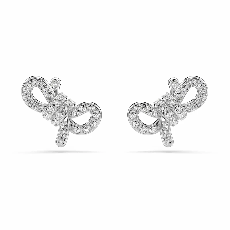Swarovski Lifelong Stud Earrings, Pavé, Bow, White, Rhodium Plated
