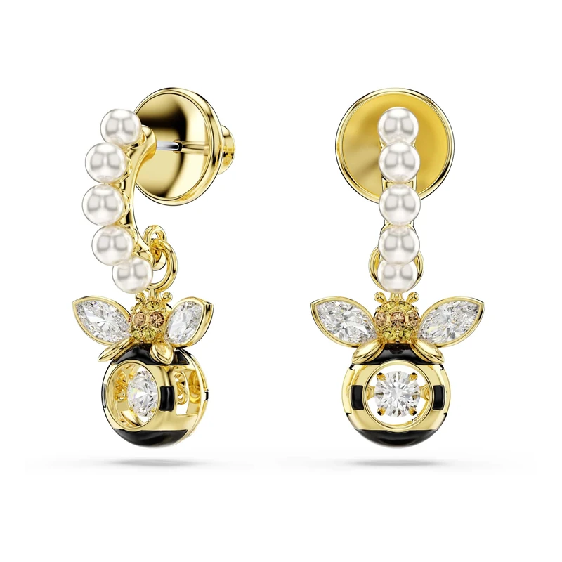 Swarovski Idyllia Drop Earrings, Crystal Pearl, Mixed Cuts, Bee, Multicolored, Gold-Tone Plated