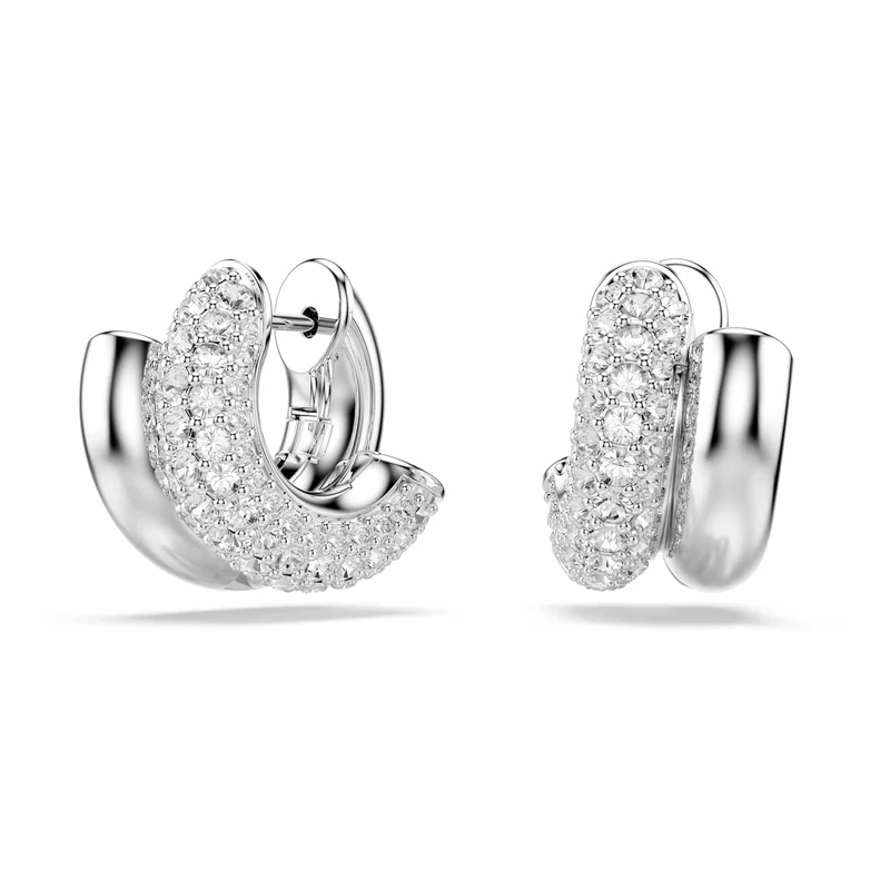 Swarovski Dextera Hoop Earrings, Round Cut, Mini, White, Rhodium Plated