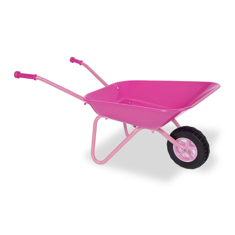 Relaxdays Children's Wheelbarrow, Ergonomic Handles, HWD: 43x74x36 cm, Metal, Plastic, Toy for Garden Play, Pink/Black
