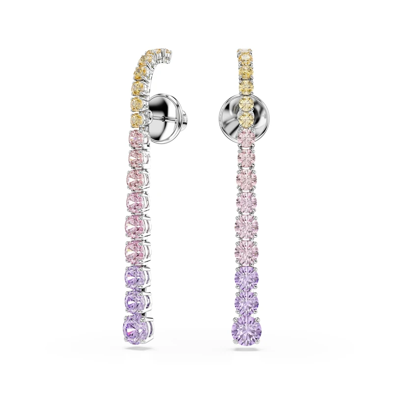 Swarovski Matrix Drop Earrings, Gradient Of Round Cuts, Multicolored, Rhodium Plated