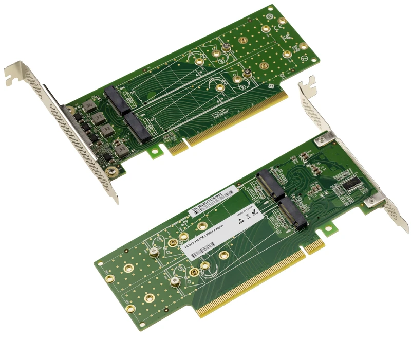 KALEA-INFORMATIQUE Dual Sided PCIe Gen 4.0 x16 Controller Card for 4 SSD M.2 NVMe M Key Mount Low or High Profile