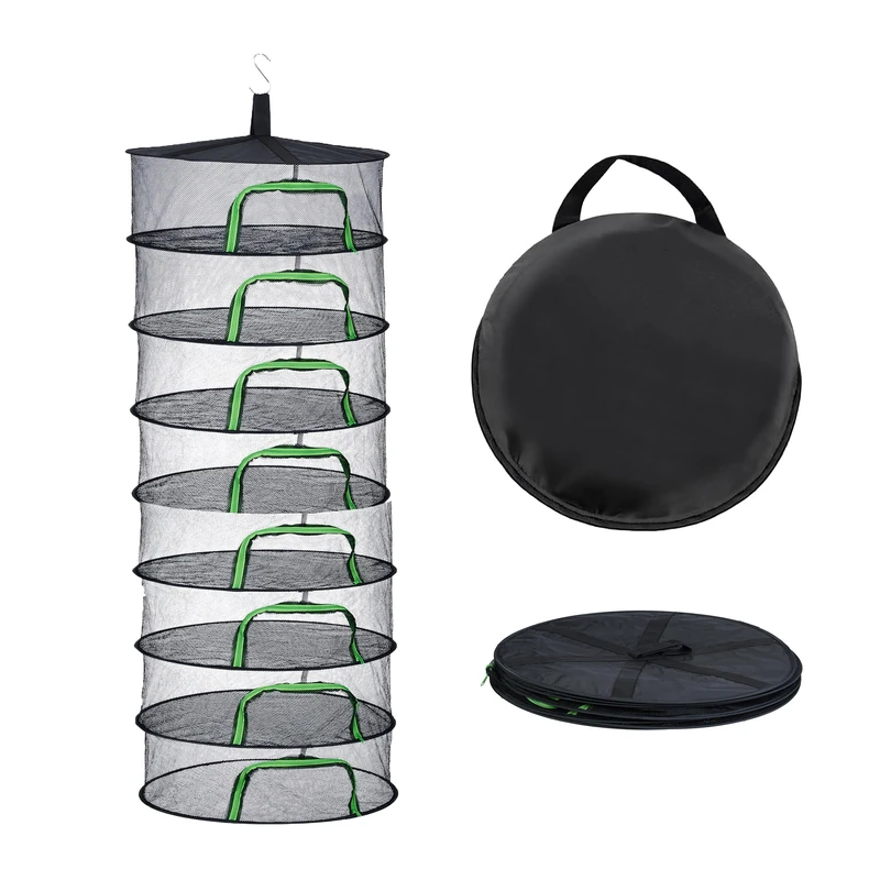 Relaxdays Foldable Drying Net, 8-Tier Rack for Herbs, Fruit, Vegetables, Hanging Dryer, Green/Black - Image 1