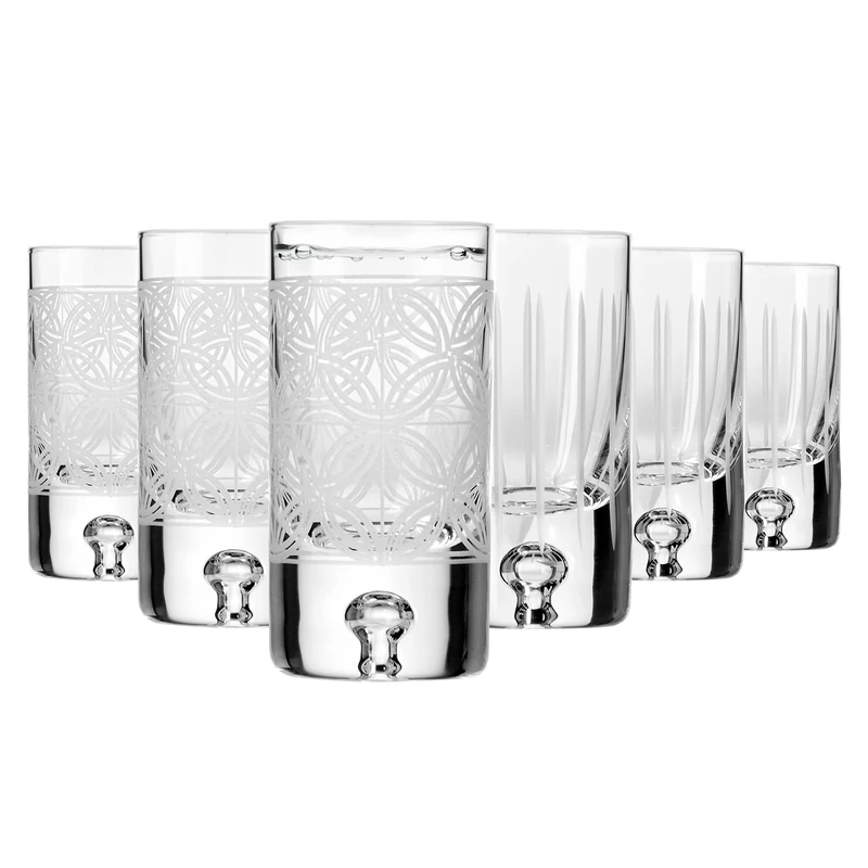 Krosno – Vodka, Liqueur Glasses 50 ml, Set of 6 – Crystal Glass – 2 Cut Designs – Handcrafted & Hand-Cut – Saga Collection – Gift Idea