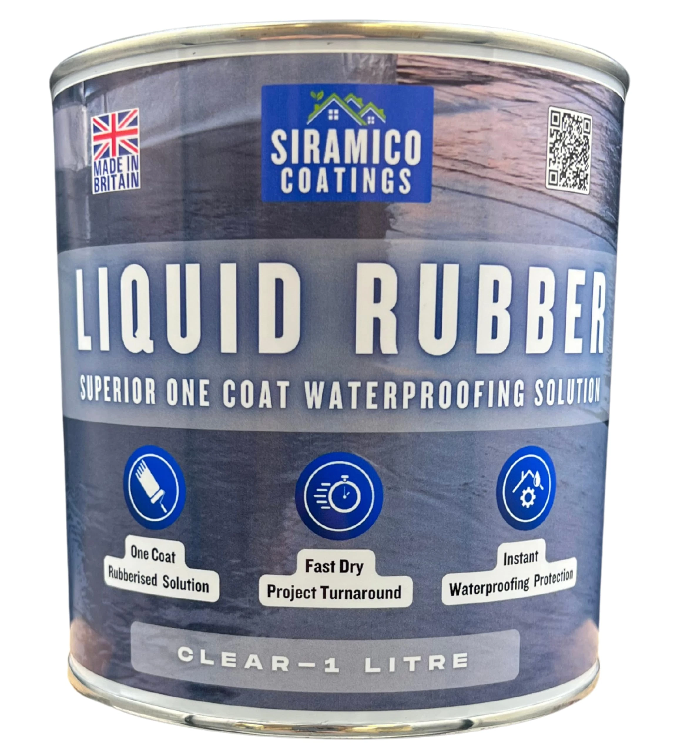 Siramico Coatings Liquid Rubber Roof Coating | Instant Leak Seal Technology I Quick Drying, One Coat Waterproofing Sealant | Black, Grey & Clear (Clear, 1 Litre)