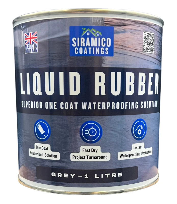 Siramico Coatings Liquid Rubber Roof Coating | Instant Leak Seal Technology I Quick Drying, One Coat Waterproofing Sealant | Black, Grey & Clear (Grey, 1 Litre)