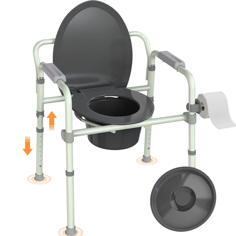 Luckfaith LBC01 4-in-1 Commode Chair with Removable Bucket – Height Adjustable 180kg Capacity Toilet Aid, Foldable and Lightweight Bedside Chair for Elderly & Disabled Adults