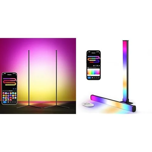 LuminexDesigns Smart RGB Lighting Set – Double Floor Lamps & 40cm Light Strip with APP & Alexa Control