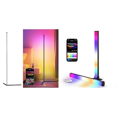 LuminexDesigns Smart RGB Lighting Set – Floor Lamp & 40cm Light Strip with APP & Alexa Control