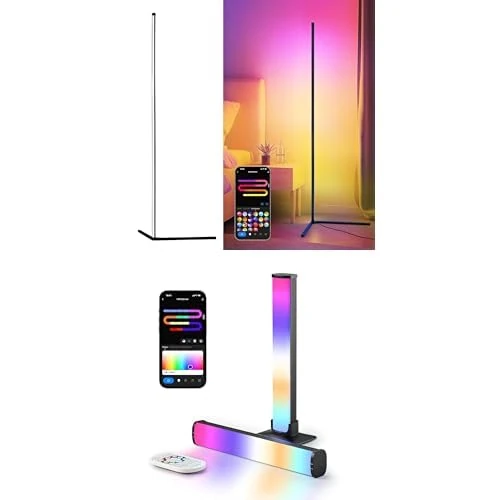 LuminexDesigns Smart RGB Lighting Set – Floor Lamp & 25cm Light Strip with APP & Alexa Control