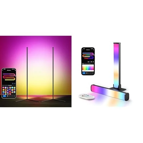 LuminexDesigns Smart RGB Lighting Set – Double Floor Lamps & 25cm Light Strip with APP & Alexa Control