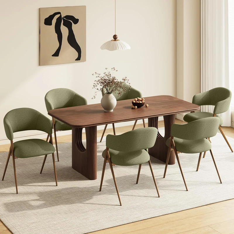 COLAMY Ergonomic Linen Dining Chair with 135° Recline, Breathable Cotton-Linen Fabric, Wooden-Look Metal Legs, 125kg Capacity, Modern Padded Dining Room Chair for Kitchen, Farmhouse & Home,Green