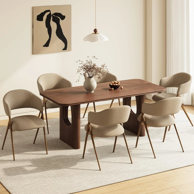 COLAMY Ergonomic Linen Dining Chair with 135° Recline, Breathable Cotton-Linen Fabric, Wooden-Look Metal Legs, 125kg Capacity, Modern Padded Dining Room Chair for Kitchen, Farmhouse & Home,Taupe