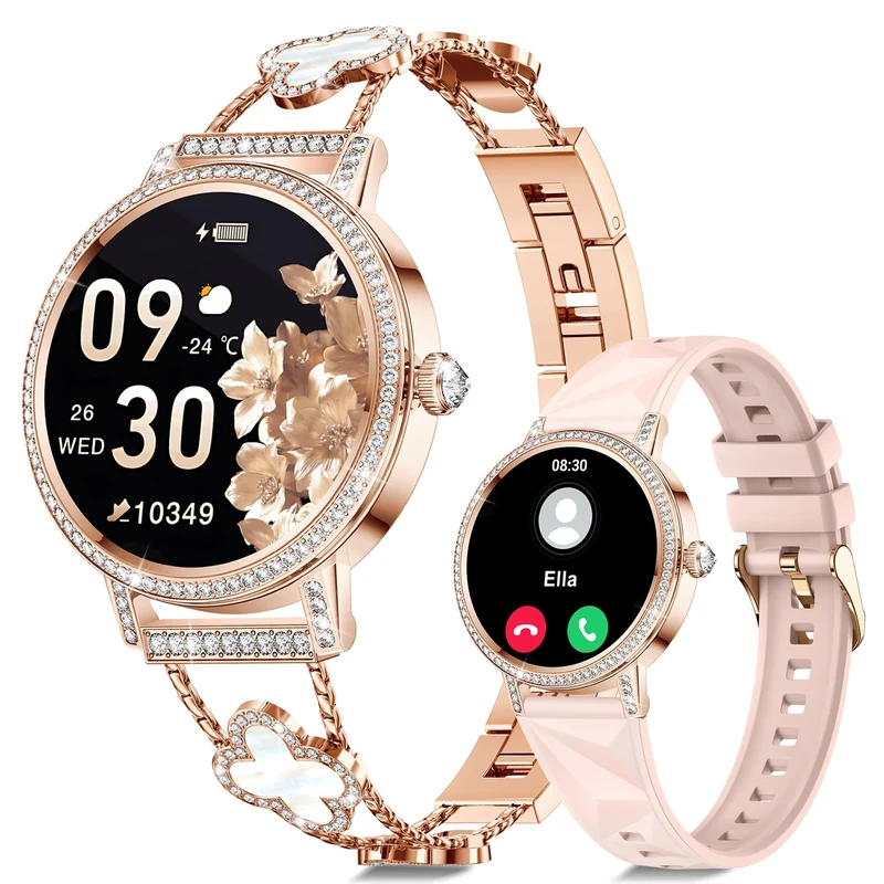 CIVO Smartwatch Women Fitness Tracker: Bluetooth Call 110+ Sport Modes Tracker Smart watch Compatible with Android iOS - Rose Gold 4-Leaf Clover/Silicone Strap for Gym Outdoor Daily Use