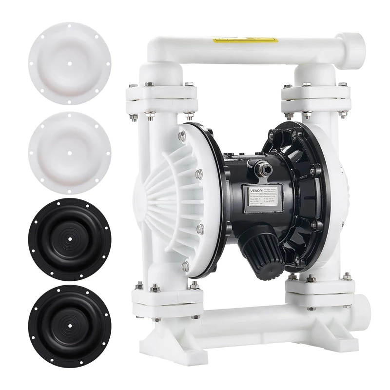 VEVOR Air Operated Double Diaphragm Pump, 25 GPM, 1 inch Inlet & Outlet Pneumatic Waste Oil Transfer Pump, Max 100 PSI, Polypropylene Body, Air-Operated for Diesel, Grease, Kerosene, Gasoline & Oil
