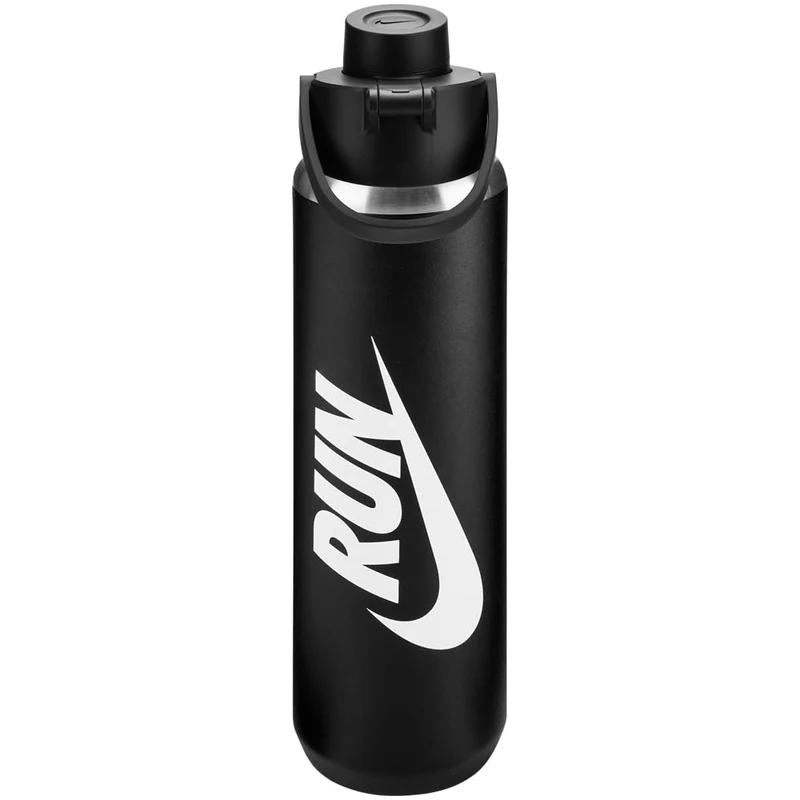 Nike SS Recharge Chug Bottle 24oz 709 ml Stainless Steel Water Bottle Sports Bottle Training Graphic, Black/Black/White/White