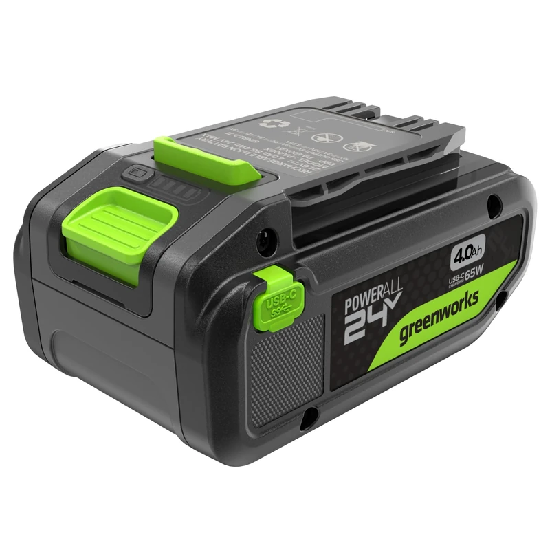Greenworks 24V 4Ah High Power Battery with USB-C Port Li-Ion 24V 4.0 Ah Rechargeable Battery Suitable for all 200+ Greenworks 24V Devices, 2-Year Warranty - PA400X