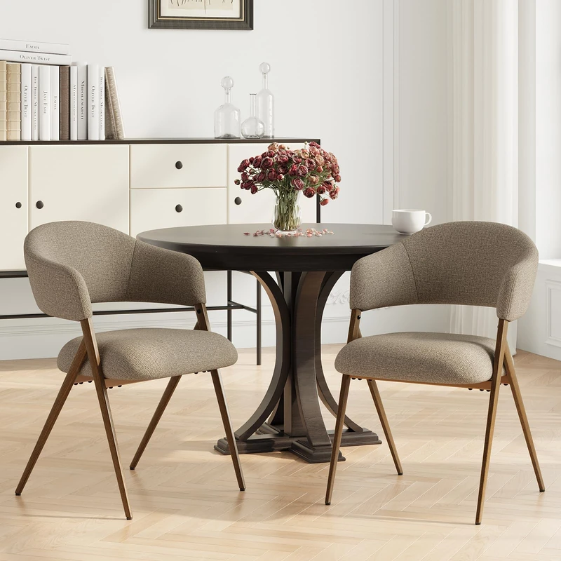 COLAMY Ergonomic Linen Dining Chair with 135° Recline, Breathable Cotton-Linen Fabric, Wooden-Look Metal Legs, 125kg Capacity, Modern Padded Dining Room Chair for Kitchen, Farmhouse & Home,Taupe