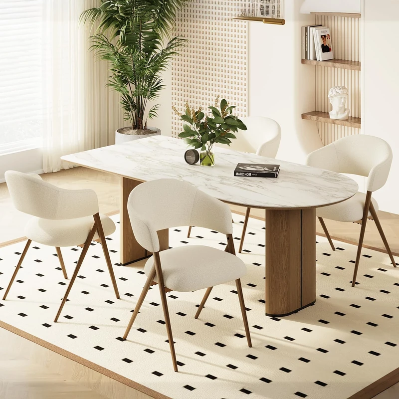 COLAMY Ergonomic Linen Dining Chair with 135° Recline, Breathable Cotton-Linen Fabric, Wooden-Look Metal Legs, 125kg Capacity, Modern Padded Dining Room Chair for Kitchen, Farmhouse & Home,Beige