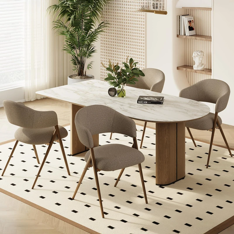 COLAMY Ergonomic Linen Dining Chair with 135° Recline, Breathable Cotton-Linen Fabric, Wooden-Look Metal Legs, 125kg Capacity, Modern Padded Dining Room Chair for Kitchen, Farmhouse & Home,Taupe